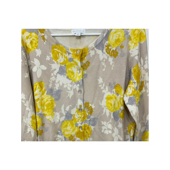 Charter Club Womens Cardigan Sweater Yellow Floral Size Large Preppy Office - Picture 4 of 6